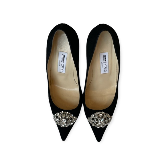 Jimmy Choo 100 Embellished Suede Pump Black - Picture 7 of 8